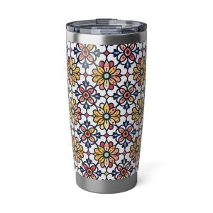 Floral Mandala tile 20oz tumbler, stainless steel