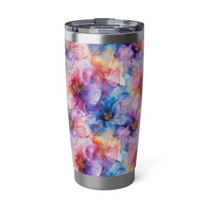 Watercolor Flowers purple 20oz tumbler, stainless steel