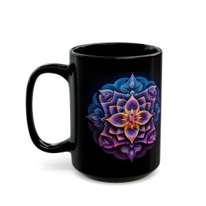 Purple and Blue Mandala black coffee mug, black ceramic