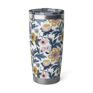 Blue Gold Floral vintage 20oz tumbler, stainless steel