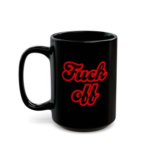 Fuck Off retro script black coffee mug, black ceramic