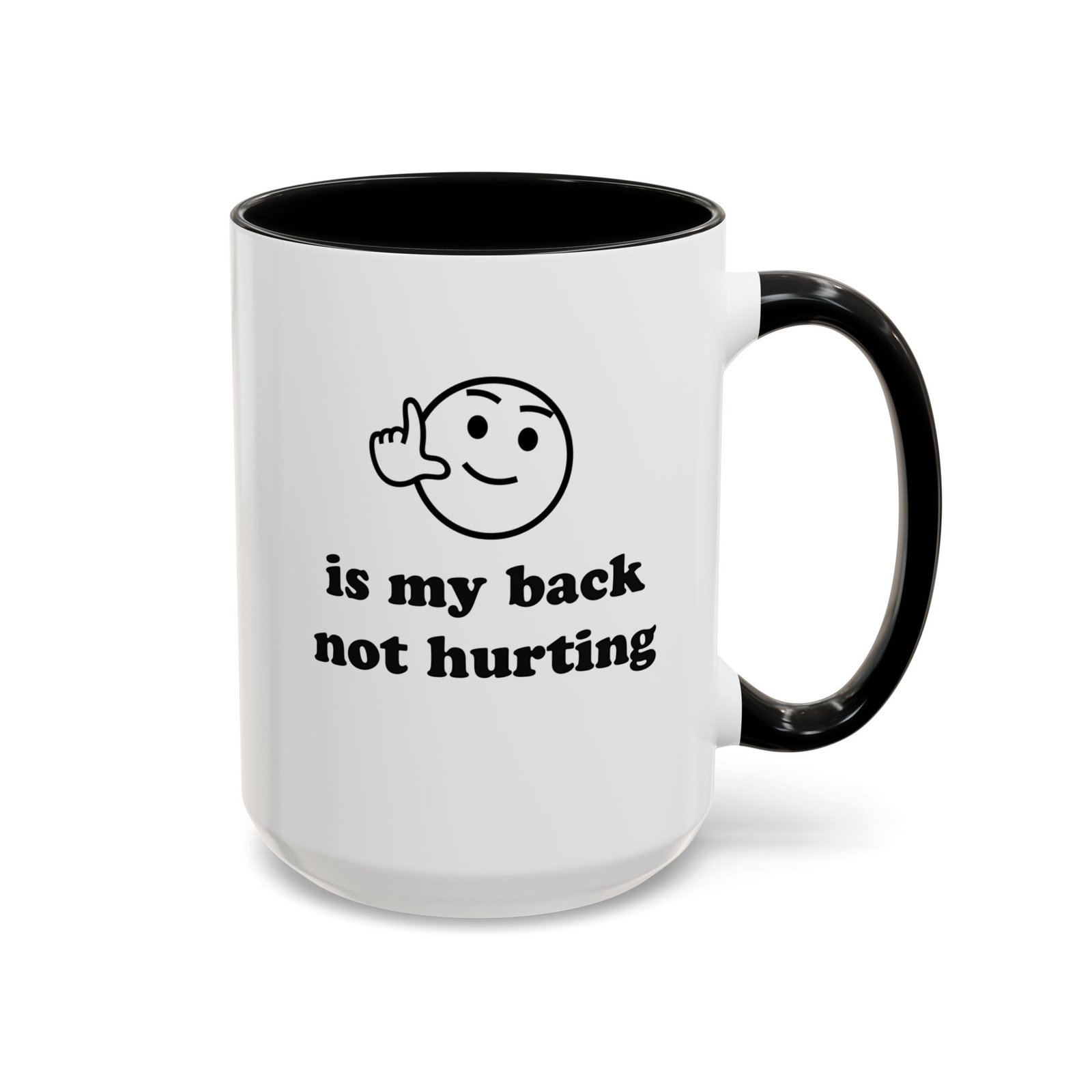 Favorite Childhood Memory back pain mug, white with black handle and inside