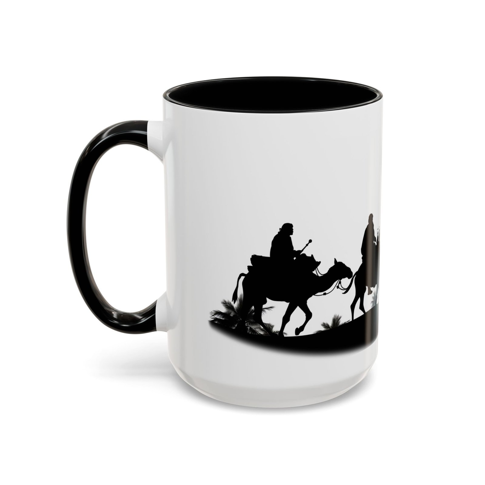 Three Wise Men Christmas star coffee mug, white with black handle and inside
