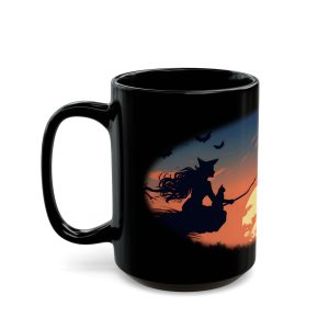 Halloween flying witch coffee mug, black ceramic