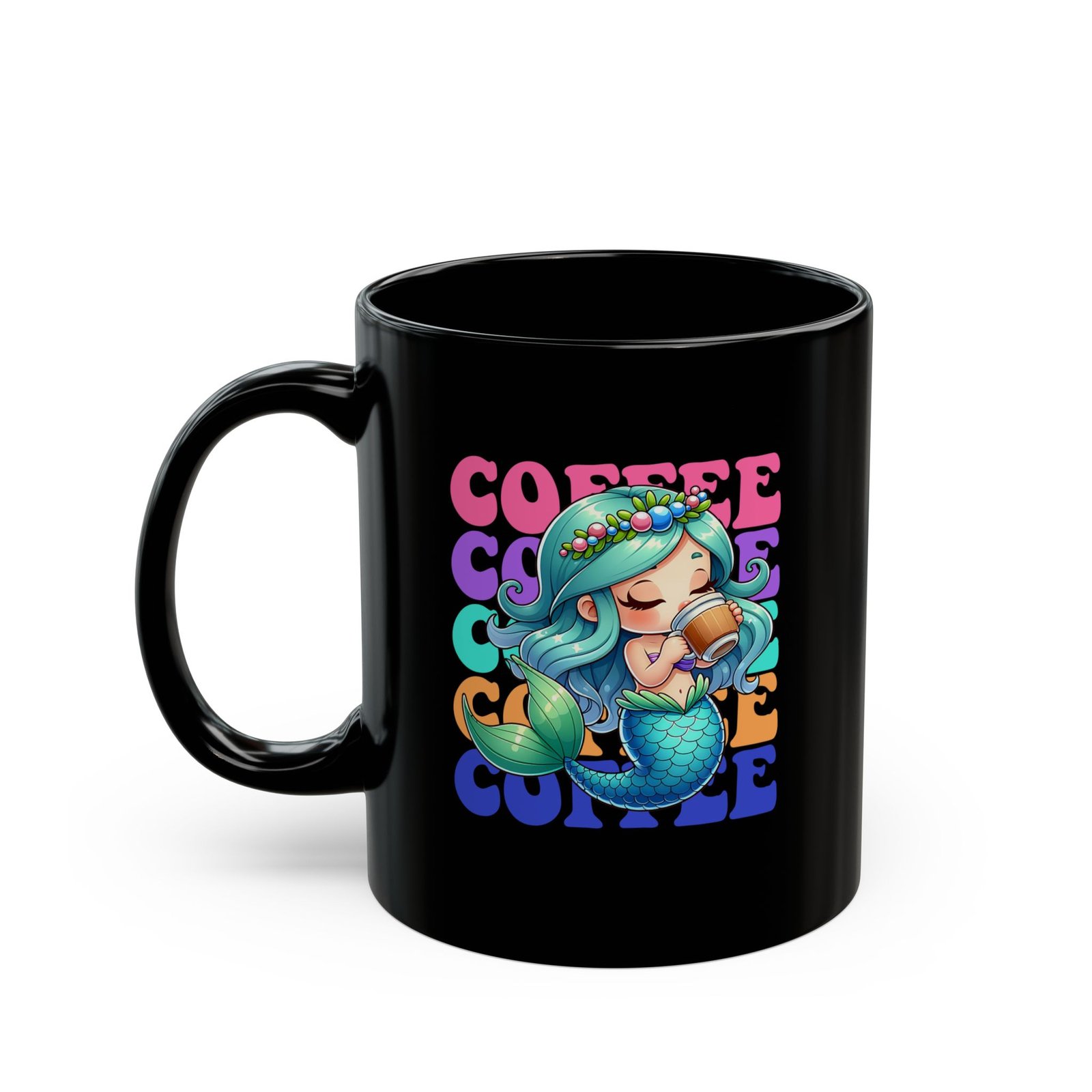 Mermaid Coffee cute black coffee mug, black ceramic