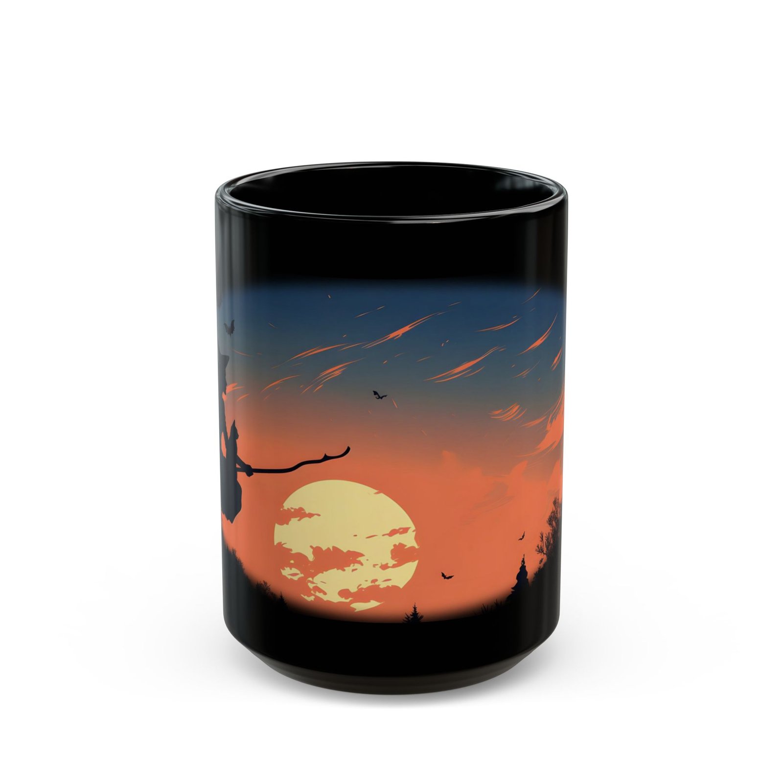 Halloween flying witch coffee mug, black ceramic
