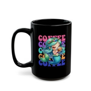 Mermaid Coffee cute black coffee mug, black ceramic