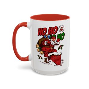 Ho Ho Ho vintage Santa coffee mug, white with red handle and inside