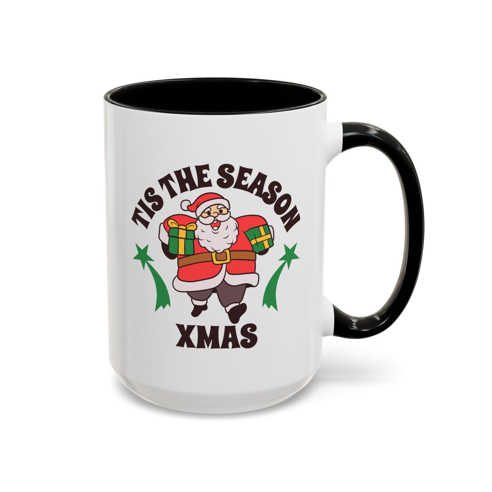 Tis The Season Santa Christmas mug, white with colored handle and inside