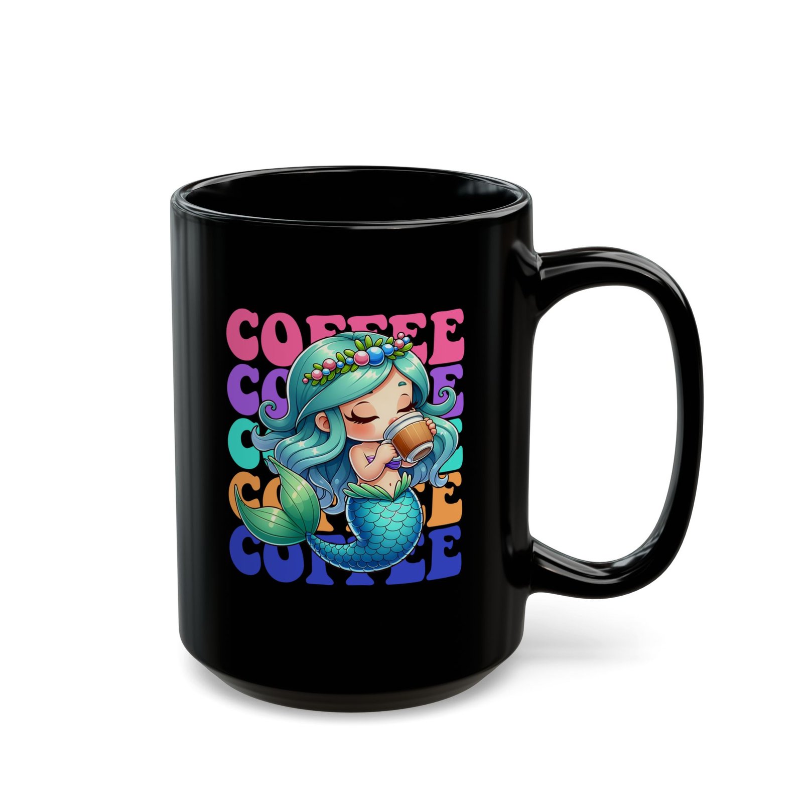 Mermaid Coffee cute black coffee mug, black ceramic