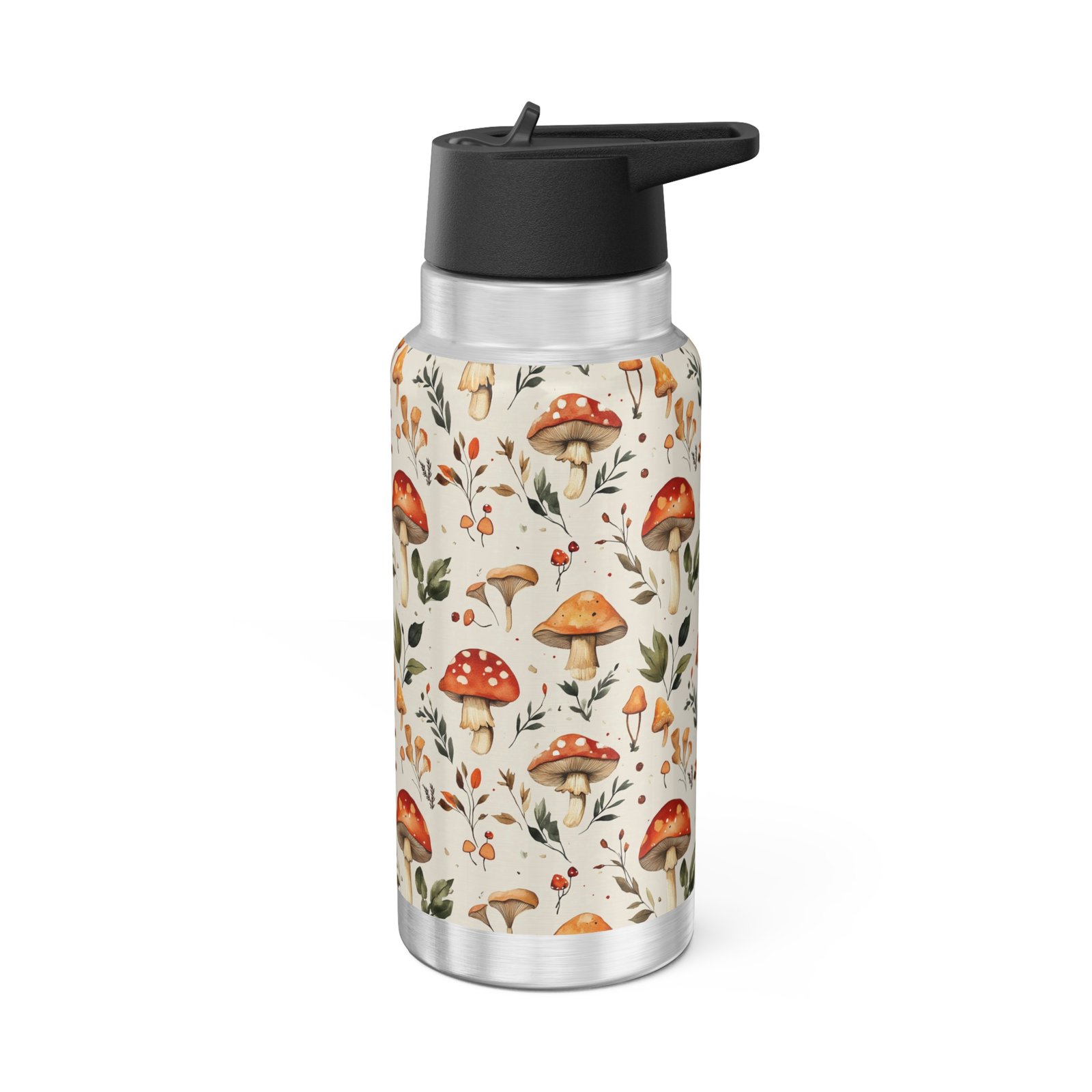 Stainless steel 32oz tumbler with red and orange mushroom pattern