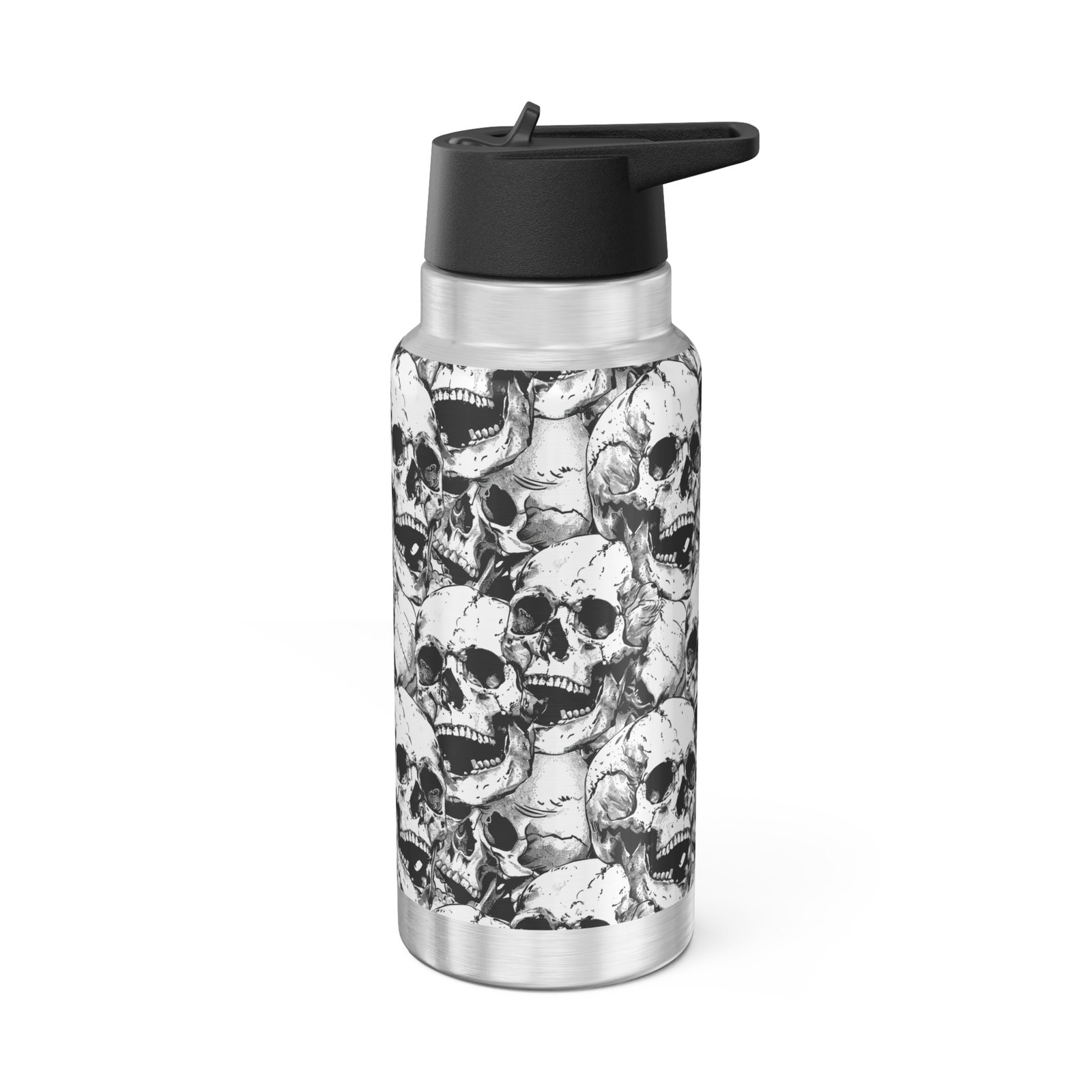 Stainless steel 32oz tumbler with black and white skull pile pattern