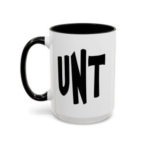 UNT handle C adult humor coffee mug, white with black handle and inside