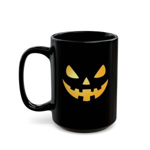 Jack-O-Lantern face black coffee mug, black ceramic