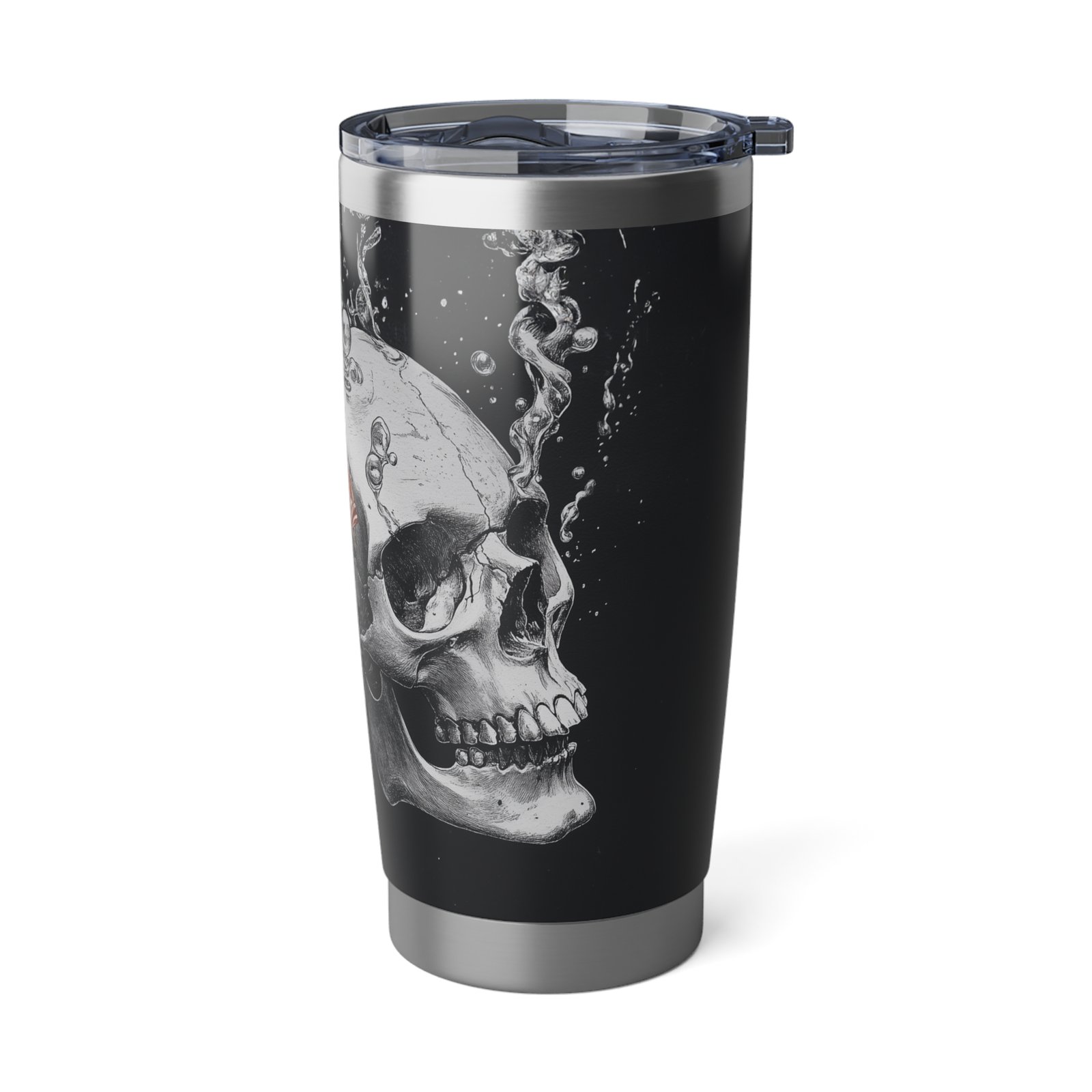 Stainless steel 20oz tumbler with goldfish swimming through a skull