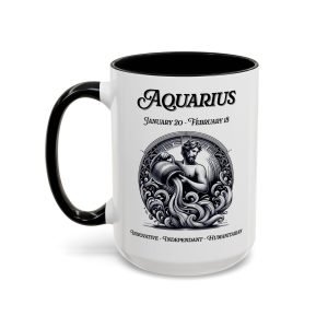 Aquarius zodiac sign coffee mug, white with black handle and inside