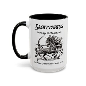 Sagittarius zodiac sign coffee mug, white with black handle and inside