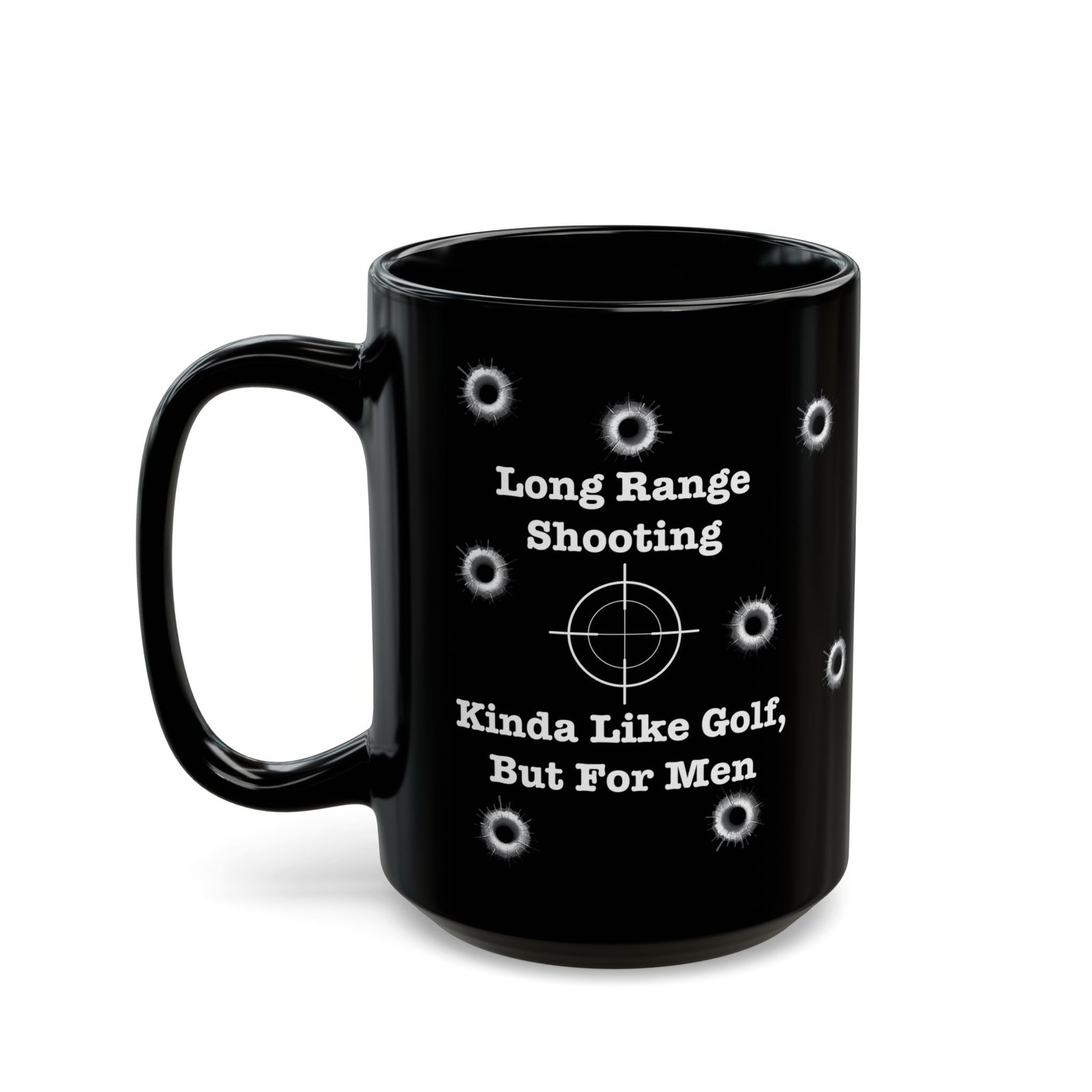 Long Range Shooting coffee mug, black ceramic