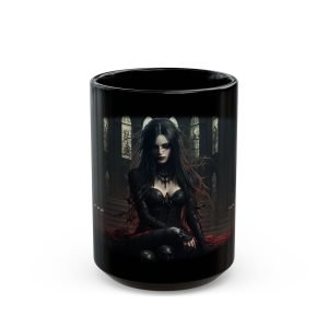 Goth Girl vampire black coffee mug, black ceramic