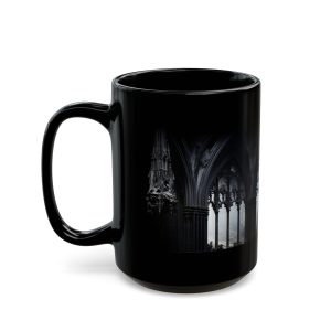 Gothic cathedral black coffee mug, black ceramic