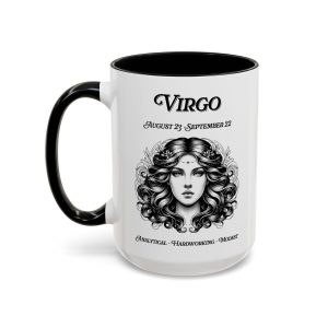 Virgo zodiac sign coffee mug, white with black handle and inside