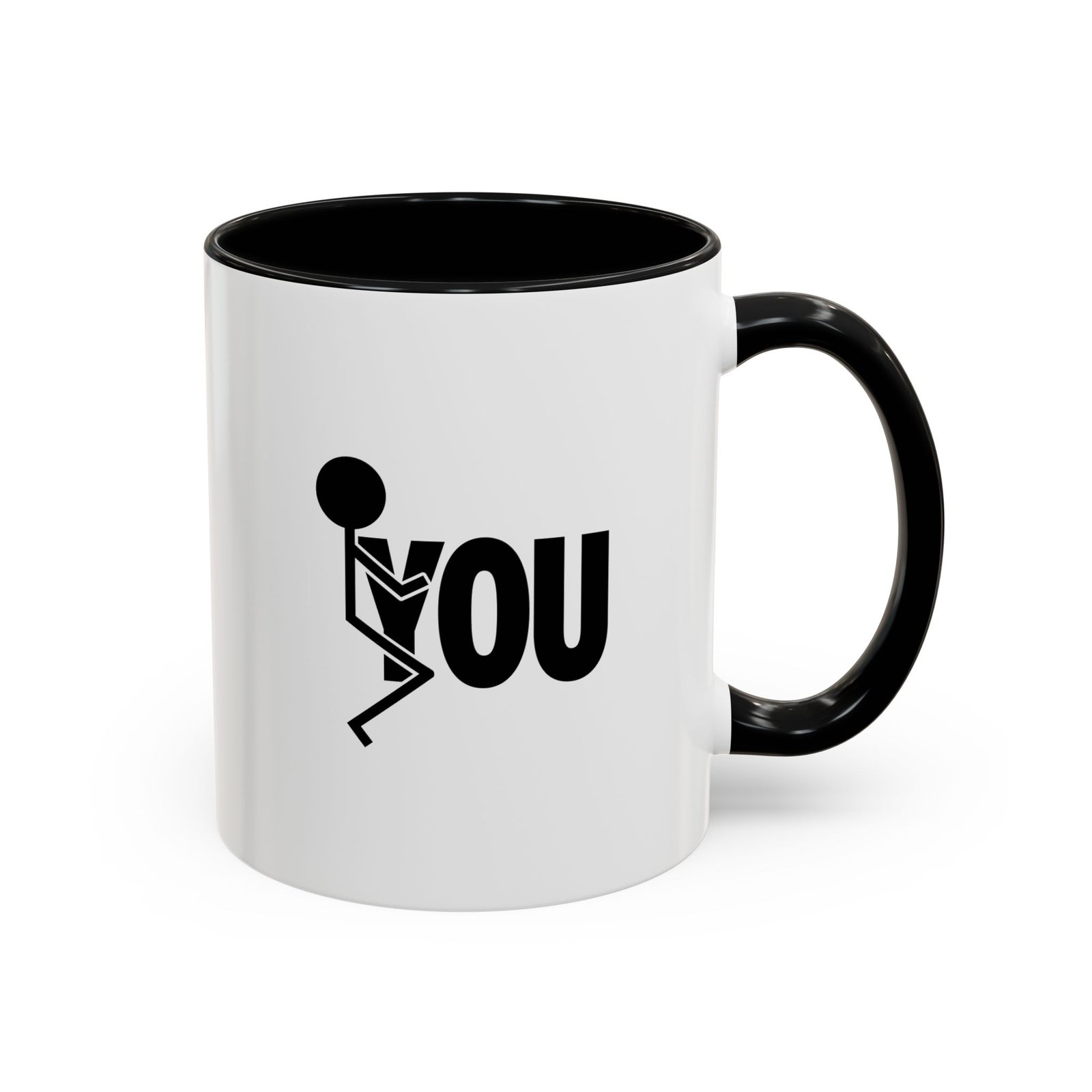 F You stick figure coffee mug, white with black handle and inside