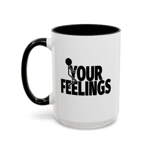 F Your Feelings stick figure mug, white with black handle and inside