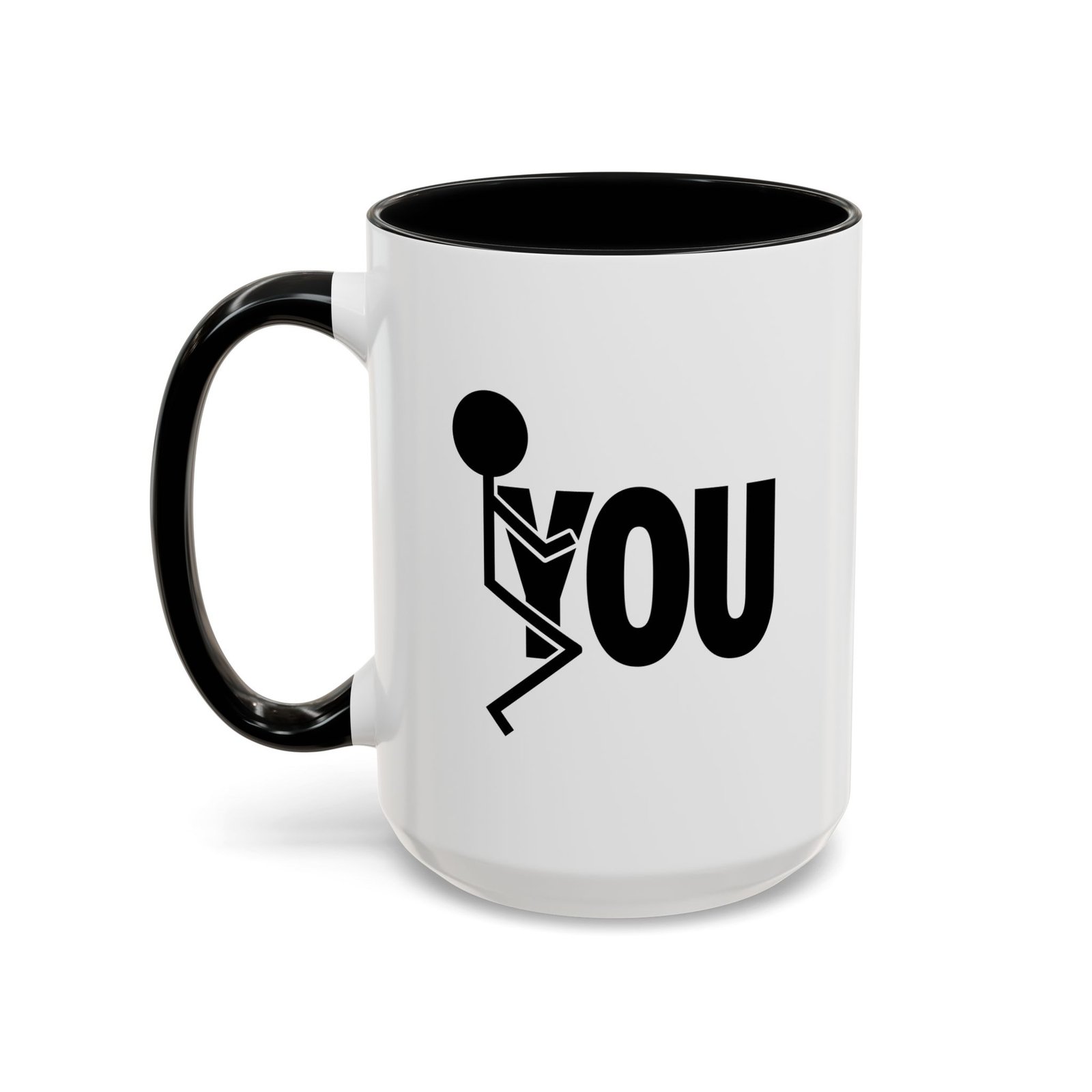 F You stick figure coffee mug, white with black handle and inside