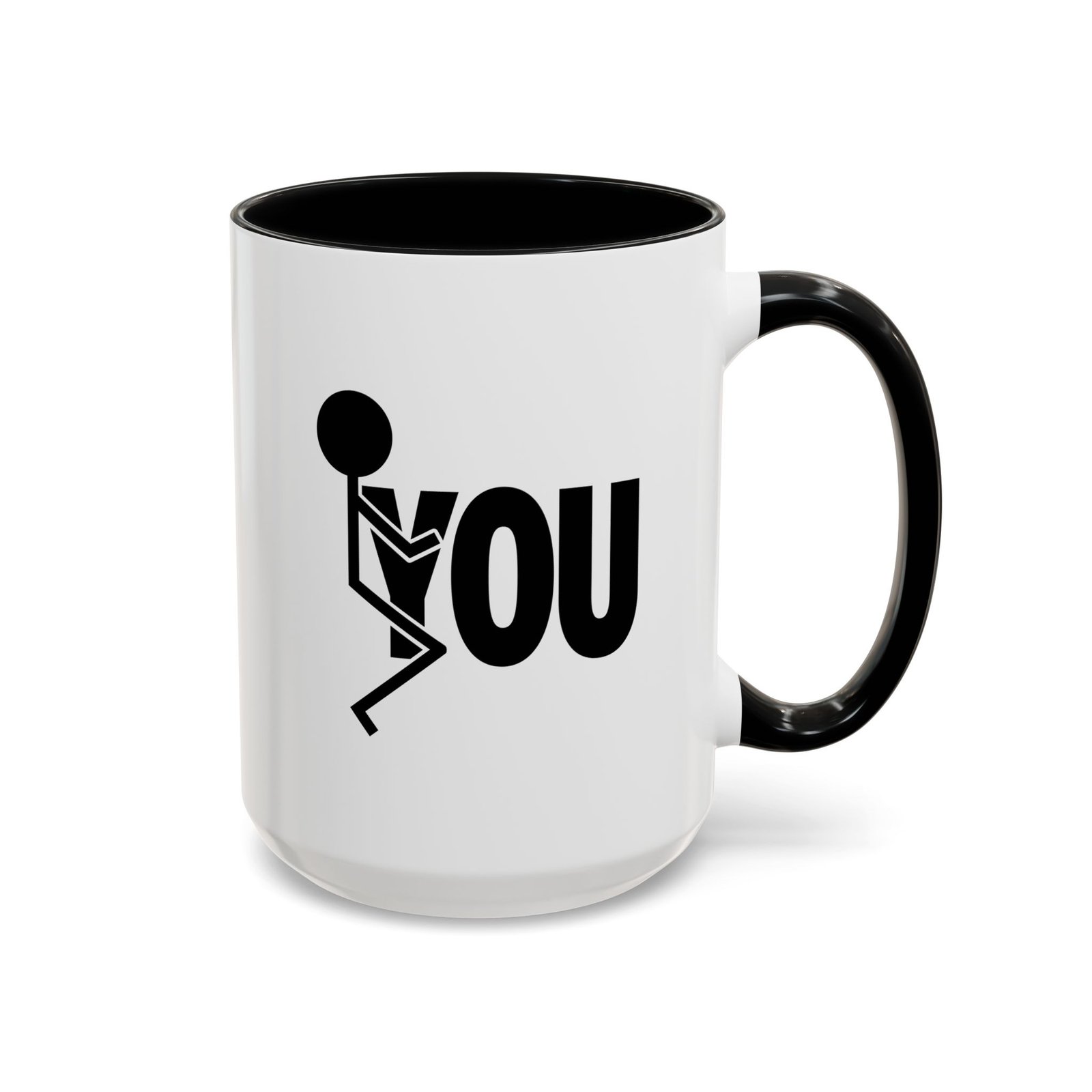 F You stick figure coffee mug, white with black handle and inside