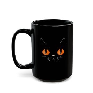 Halloween black cat face coffee mug, black ceramic