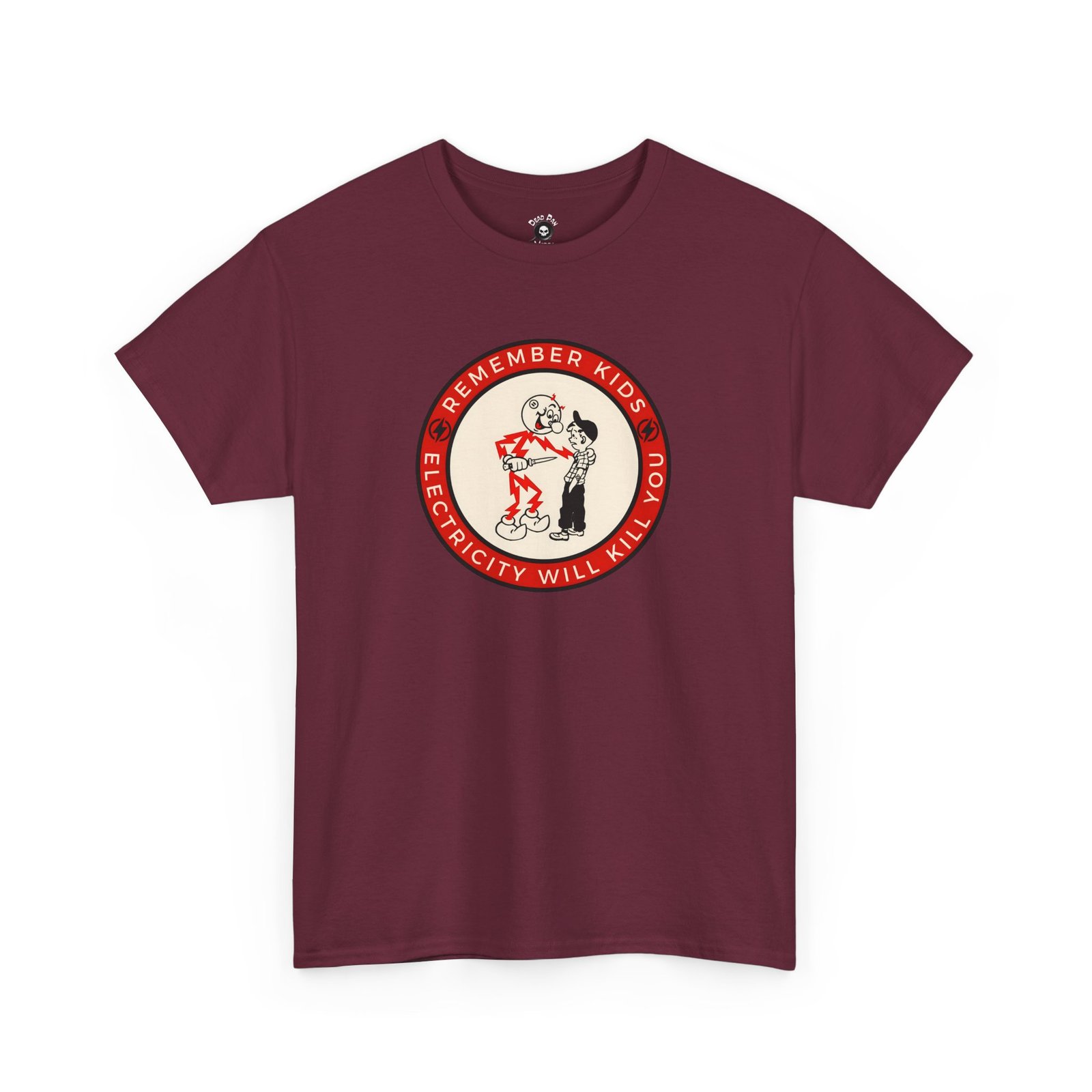 Electricity Kills electrician T-shirt in maroon
