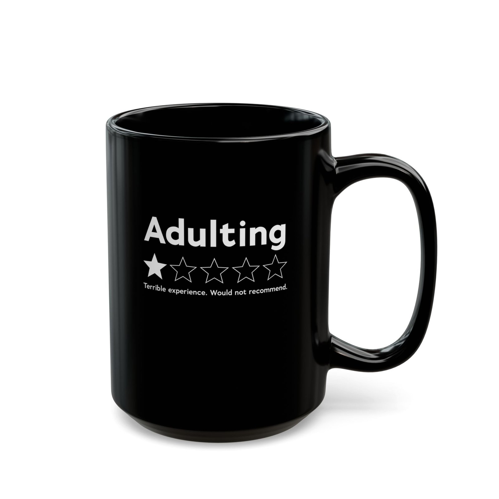 Adulting one star coffee mug, black ceramic