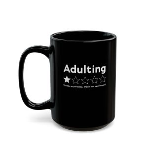 Adulting one star coffee mug, black ceramic
