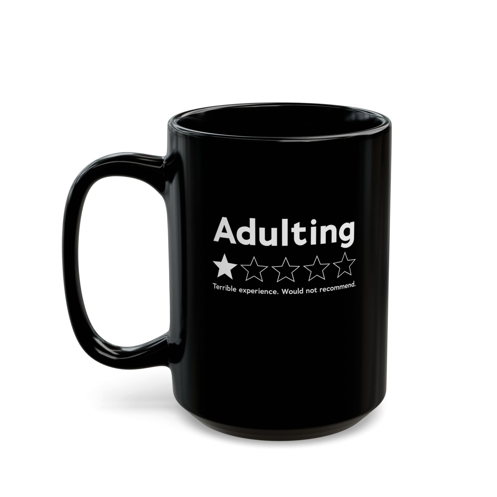 Adulting one star coffee mug, black ceramic