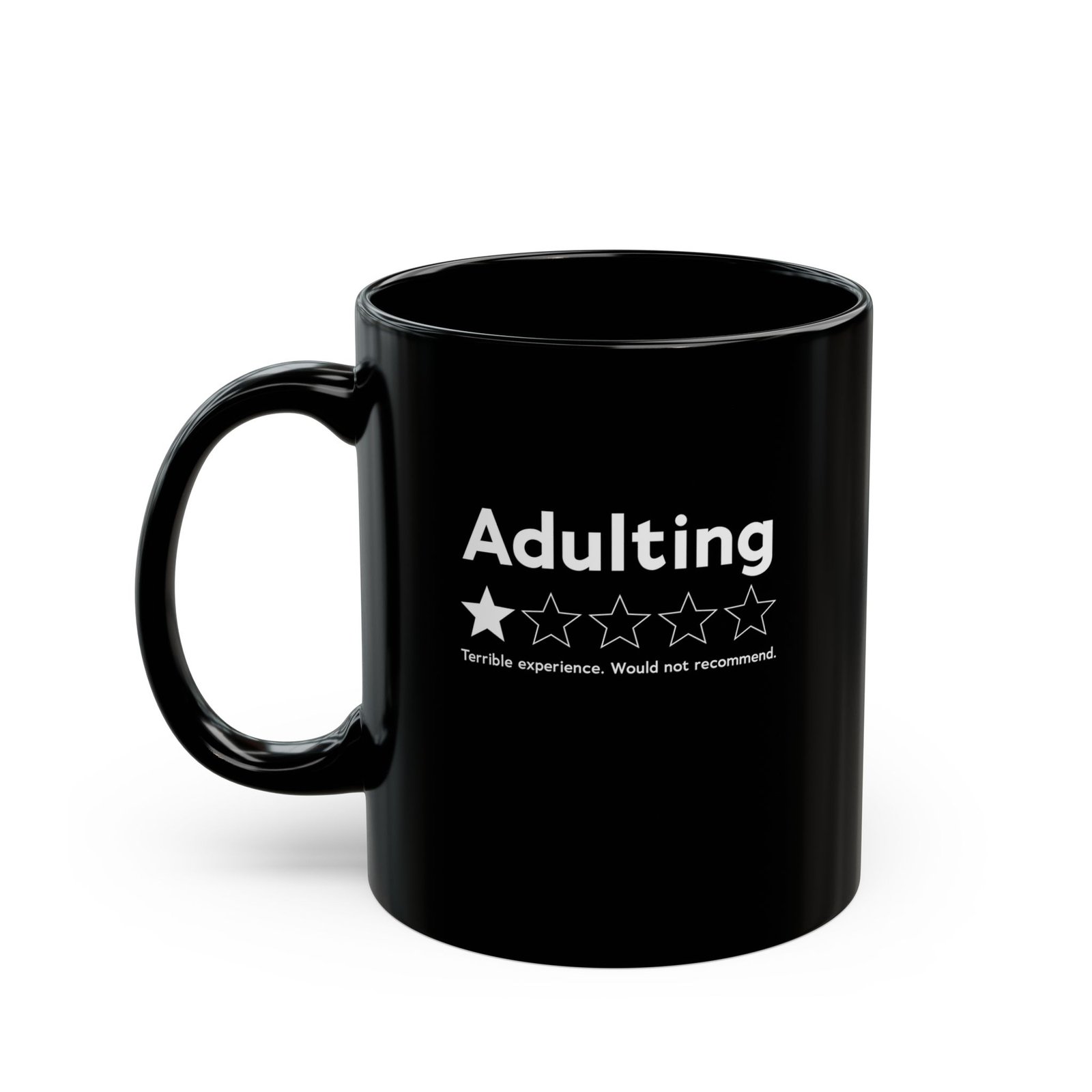 Adulting one star coffee mug, black ceramic