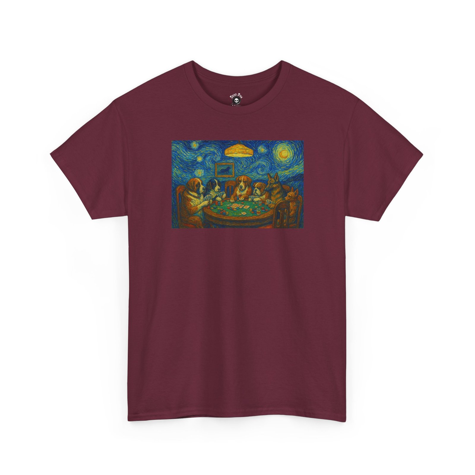 Dogs playing poker van gogh t-shirt in maroon